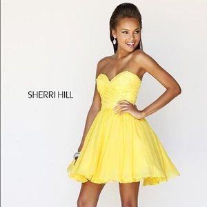Yellow Strapless Sherri Hill 21257 Short Formal Dress